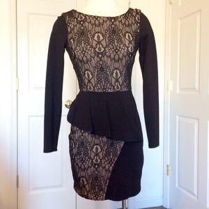 NWT Bebe long sleeve peplum cocktail dress